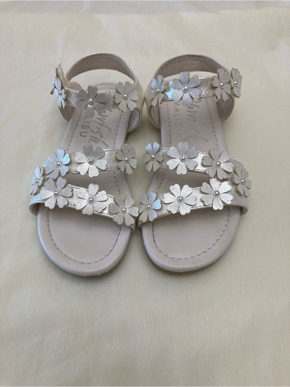 Blowfish Malibu Children's Floral Strap Sandals - white iridescent. Size US 13